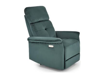 Fotoliu SEMIR cu recliner electric, port USB, confortabil, catifea green 80x90xH108cm