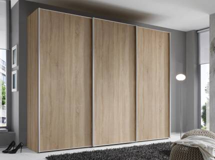 Dulap cu 3 usi glisante 249x240x68cm stejar Sonoma, maner aluminiu, model 01 SINFONIE PLUS 