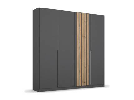 Dulap cu 4 usi cu balamale LAMELLA 181x210x54cm gri metalic/ stejar artisan, manere aluminiu