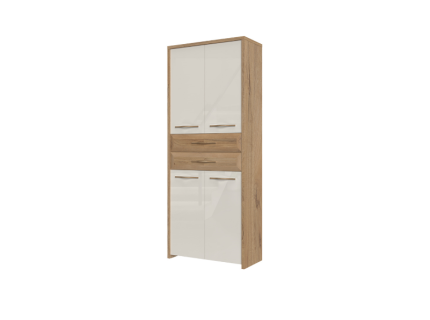 Dulap hol cu 4 usi si 2 sertare GALA 78x192x36cm bej lucios/ nuc Pacific