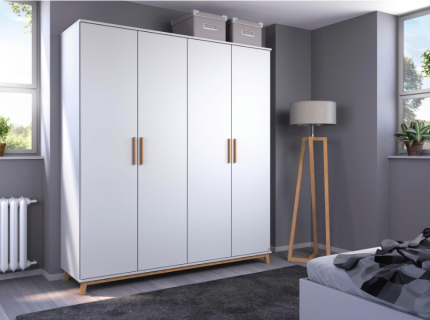 Dulap cu 4 usi cu balamale CARLSSON 181x203x53cm alb alpin, alb alpin, manere stejar