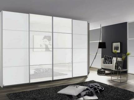 Dulap cu usi glisante SYNCRONO 316x211x62cm alb alpin/ 2 usi sticla alba configurabil