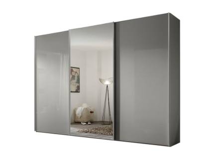 Dulap cu 3 usi glisante 298x222x68cm gri/ sticla gri - oglinda, maner aluminiu model 44 SINFONIE PLUS