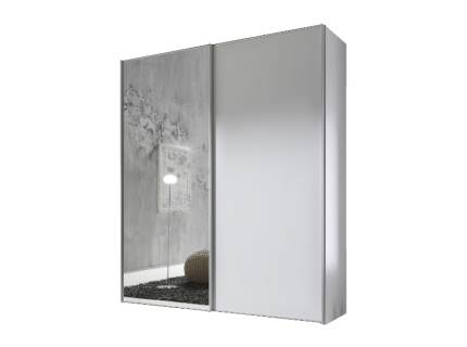 Dulap cu 2 usi glisante 150x222x68cm alb mat/ alb mat - oglinda, maner aluminiu model 1 SINFONIE PLUS  