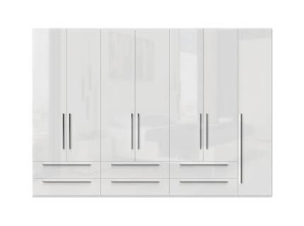 Dulap cu 7 usi si 6 sertare PIANO WHITE 317x224x56cm alb lucios, maner crom