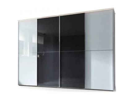 Dulap cu 4 usi glisante 400x222x68cm alb mat/ sticla alba - sticla antracit, maner crom model 47 SINFONIE PLUS 