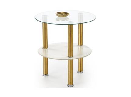 Masuta DUCAT S din sticla transparenta, sticla cu efect de marmura alba, metal auriu 45xH49cm