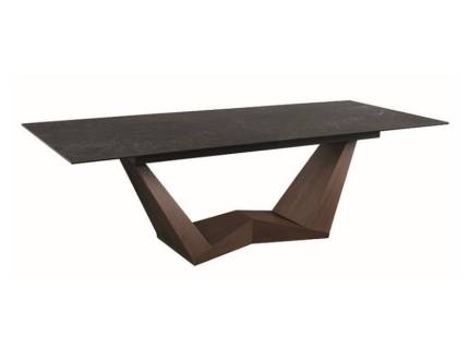 Masa extensibila BONUCCI CERAMIC GREY din ceramica cu efect de marmura Nero Greco, furnir nuc 200-250x98xH76cm