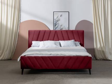 Pat tapitat cu somiera si saltea CALYPSO (140x200cm) catifea gri, picioare negre