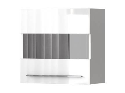 Corp suspendat cu 1 usa cu sticla PIANO WHITE 60x57x29cm alb lucios - sticla, manere crom