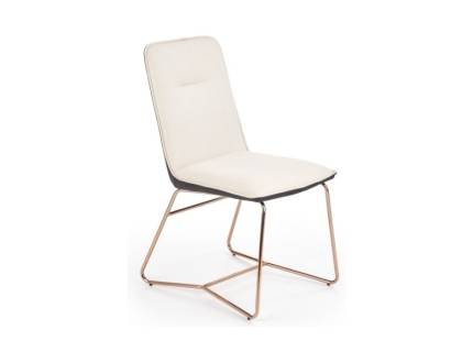 Scaun tapitat K390 ecopiele dark grey + material textil beige 46x60xH90cm, picioare rosegold