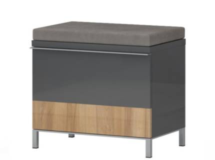 Banca cu 1 usa rabatabila ONYX 59x51x35cm antracit lucios/ nuc Pacific - tapiterie gri