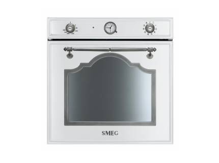 Cuptor incorporabil electric Smeg Cortina SF750BS, retro, alb cu estetica argintie, Vapor Clean