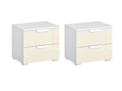 Set 2 noptiere cu 2 sertare ADITIO 40x42x42cm alb alpin/ sticla champagne 