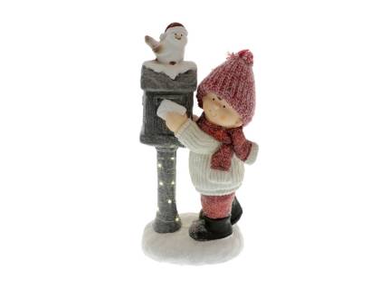 Ornament decorativ din ceramic cu baietel si cutie postala de craciun 21.5x21.5x38.5cm