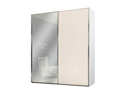 Dulap cu 2 usi glisante 188x200x68cm alb mat/ sand mat - oglinda, maner crom model 2 SINFONIE PLUS