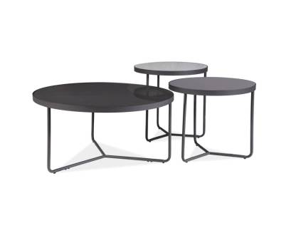 Set 3 masute ARTEMIDA in sticla gri deschis + negru + gri, metal negru 80xH40cm / 50xH50cm / 50xH45cm