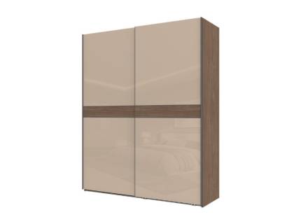 Dulap cu usi glisante LEFT 182x224x61cm Mokka HG lucios + Linkoln Walnut, manere antracit