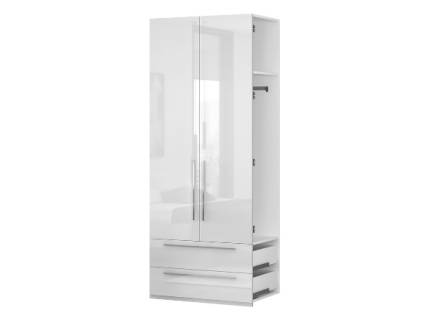 Extensie dulap cu 2 usi cu balamale si 2 sertare PIANO WHITE 90x224x56cm alb lucios, manere crom