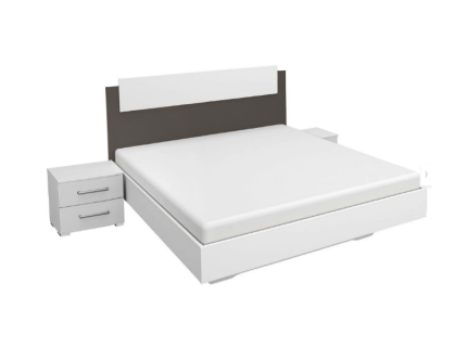 Cadru pat cu 2 noptiere BORBA (160x200cm) alb alpin/ gri metalic