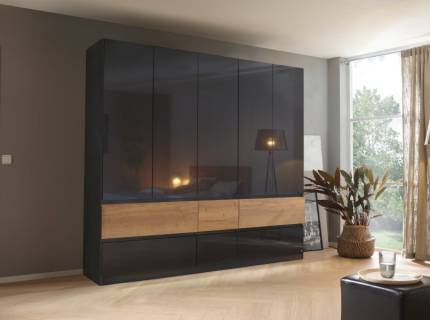 Dulap cu 5 usi cu balamale si 6 sertare WINNIPEG 226x210x56cm gri metalic/ gri lucios - halifax