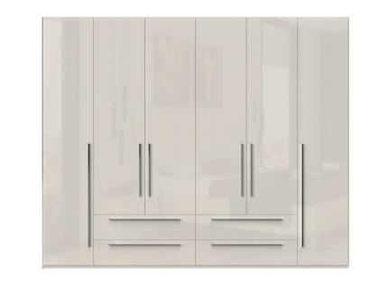 Dulap cu 6 usi si 4 sertare PIANO BEIGE 272x224x56cm bej lucios, maner crom