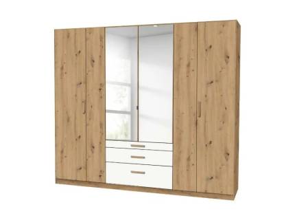 Dulap cu 6 usi cu balamale si 3 sertare MOSBACH 226x210x54cm stejar Artisan/ alb alpin 