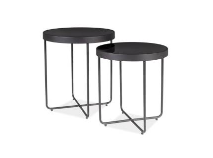 Set 2 masute ATENA din sticla neagra, metal negru 45xH50cm / 40xH44cm