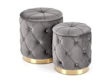 Set 2 tabureti POLLY catifea gri, cu spatiu pentru depozitare 40xH44cm / 33xH38cm