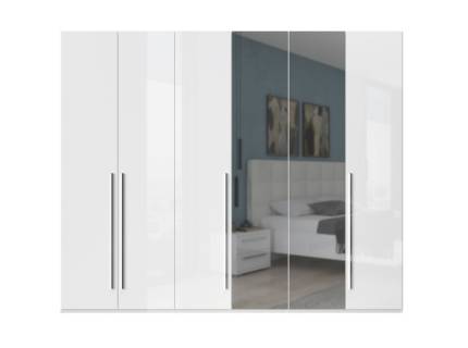 Dulap cu 6 usi cu balamale PIANO WHITE 272x224x56cm alb lucios, maner crom