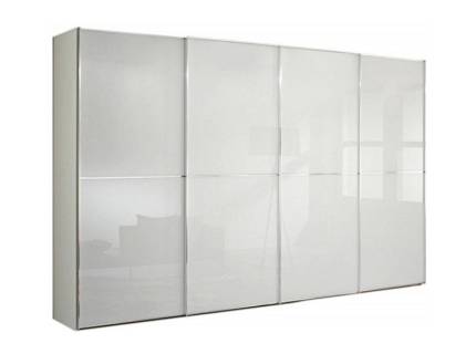 Dulap cu 4 usi glisante 373x222x68cm alb mat/ sticla alba, maner crom model 43 SINFONIE PLUS