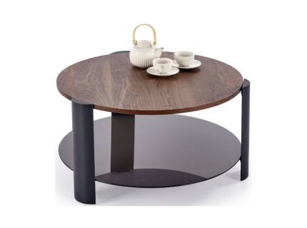 Masuta LIRA din MDF furniruit nuc, sticla neagra 80xH43cm