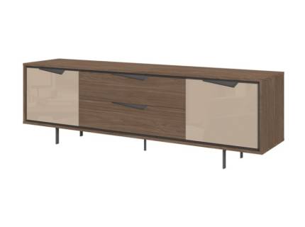 Comoda TV cu 2 usi si 2 sertare LEFT 209x63x47cm Lincoln Walnut/ Mokka HG lucios