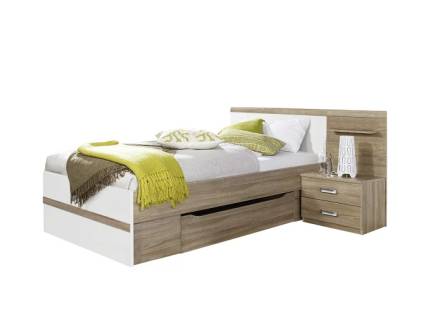 Cadru pat cu noptiera incorporata si sertar pentru depozitare GANDRA (90x200cm) sanremo/ alb alpin