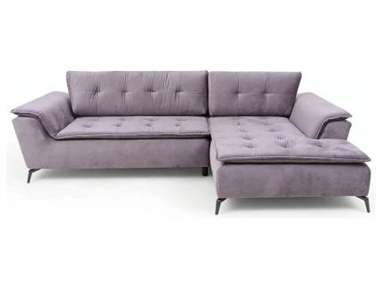 Coltar extensibil MAGIC catifea, cu lada pentru depozitare, lavande/ gri 288x186cm