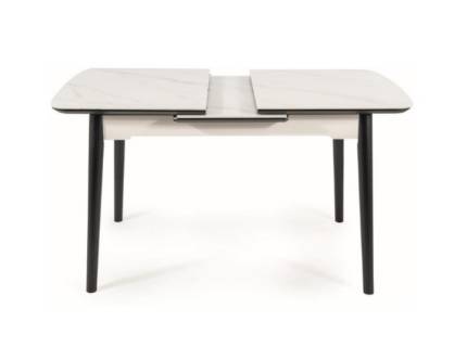 Masa extensibila APOLLO din MDF si ceramica cu efect de marmura alba, metal negru 120-160x80xH76cm