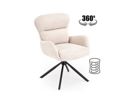 Scaun tapitat K593 rotativ, cu arcuri, material textil beige 55x69xH89cm, picioare negre