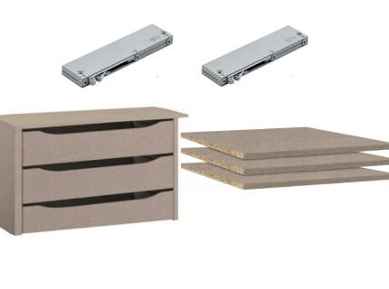 Pachet caseta cu 3 sertare 88x57cm + set 3 polite 88x48cm + set 2 sisteme soft-close pentru dulapul cu usi glisante 
