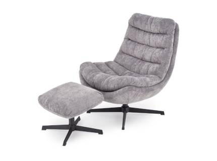 Fotoliu rotativ cu taburet OLYMPIC confortabil, material texil grey 75x88xH94cm 