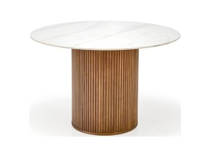 Masa BRUNO din ceramica cu efect de marmura alba, lemn masiv nuc 120xH76.5cm