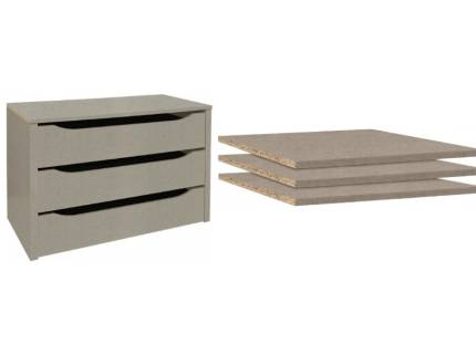 Pachet caseta cu 2 sertare 88x57cm + set 3 polite 88x45cm pentru dulapul cu usi cu balamale 