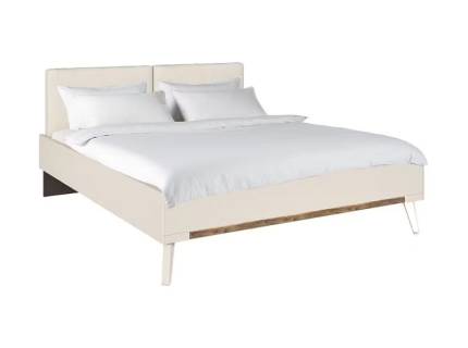 Cadru pat cu tablie tapitata cu material textil crem (180x200cm) LUANA champagne/ Atlantic Dark cu sistem de iluminare LED