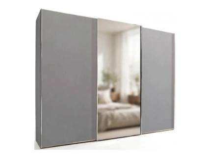 Dulap cu 3 usi glisante 298x222x68cm gri/ gri mat - oglinda maner crom, model 02 SINFONIE PLUS 