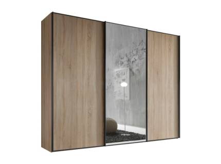 Dulap cu 3 usi glisante 298x240x68cm stejar Sonoma/ oglinda, maner grafit model 2 SINFONIE PLUS 