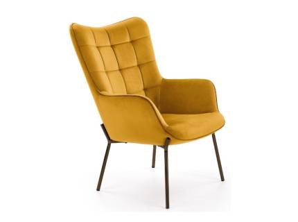 Fotoliu CASTEL catifea mustar, picioare aurii, spatar inalt, design clasic 71x79xH97cm