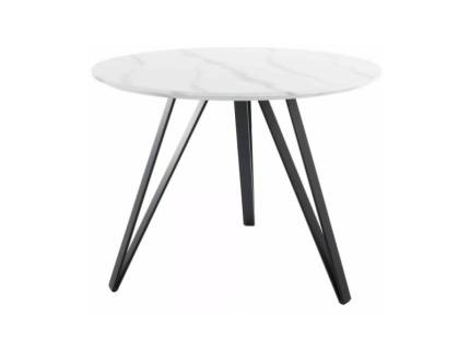 Masa TETIS WHITE din MDF cu efect de marmura alba, metal negru 100xH76cm