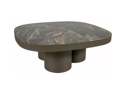 Masuta STELLA A din ceramica Spaniola Vulcano negru lucios, metal cupru 100x100xH38cm