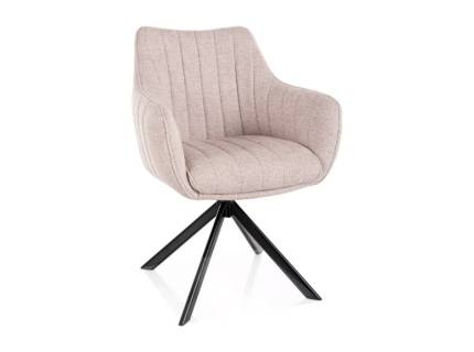 Scaun tapitat AZALIA LEO rotativ, material textil light beige 61x58xH86cm, picioare negre 