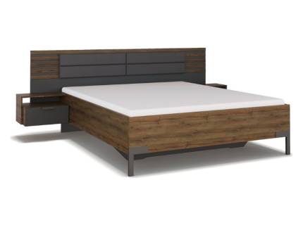 Cadru pat cu noptiere incorporate BAREA (160x200cm) gri metalic/ stejar Atlantic dark 