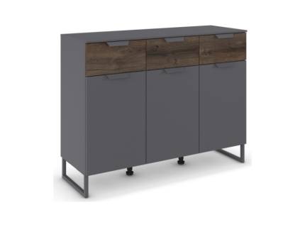 Comoda cu 2 usi si 1 sertar BAREA 120x92x42cm gri metalic/ stejar Atlantic dark 